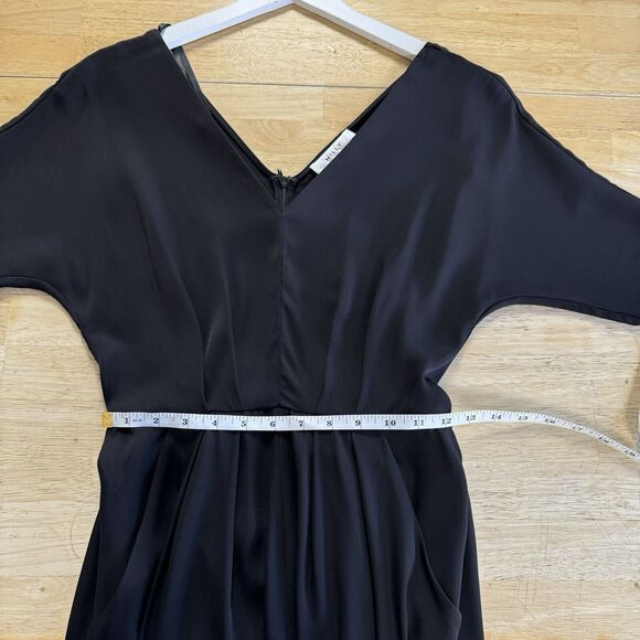 Milly Silk V Neck 3/4 Sleeve Pleated Belted Pant Jumpsuit Dressy Black Size 0 - Picture 15 of 16